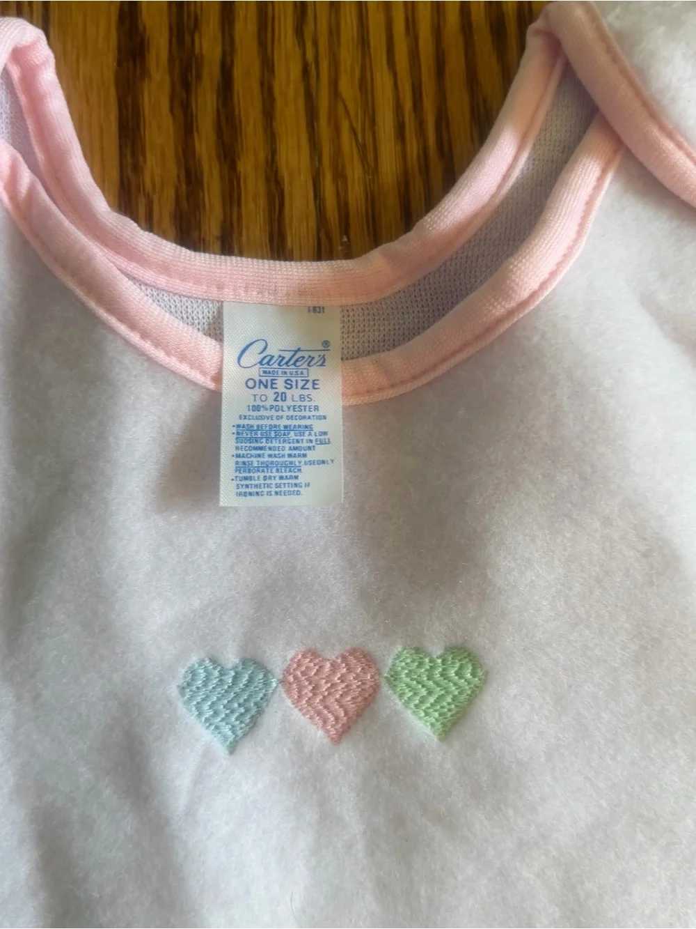 Vintage Carters Sleep Sack Pink Embroidered Hearts One Size up to 20 lbs